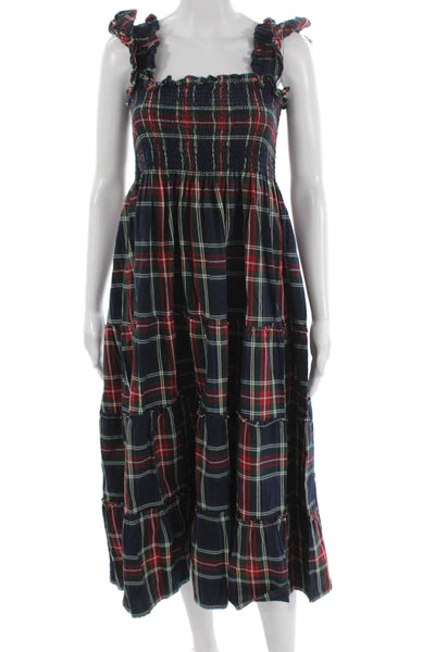 Hill House Women Sundress Plaid Multicolor Cotton Knee Length Size L