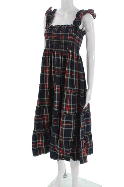 Hill House Women Sundress Plaid Multicolor Cotton Knee Length Size L