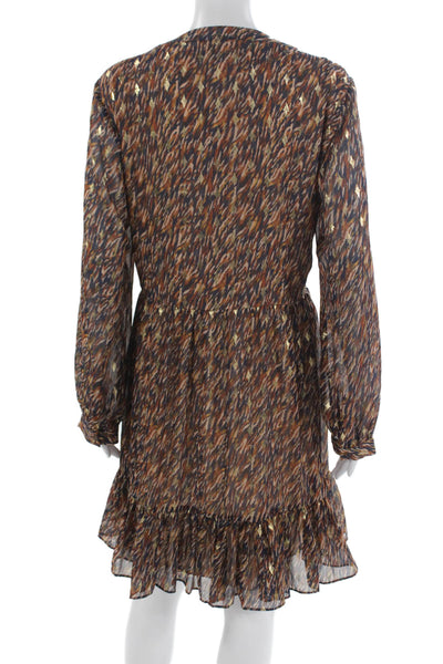 Vince Camuto Womens Fit & Flare Brown V-Neck Long Sleeve Dress Size L