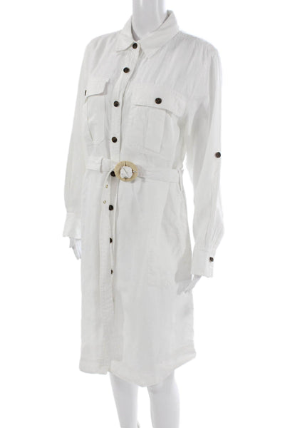 Banana Republic Women Shirt Dress White Linen Collared Button Longsleeve Size L