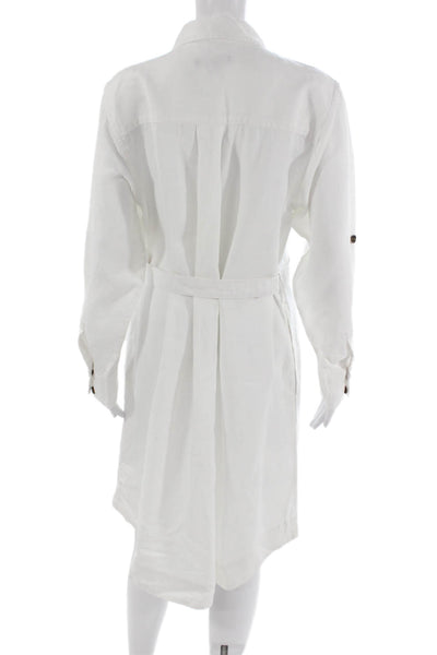 Banana Republic Women Shirt Dress White Linen Collared Button Longsleeve Size L