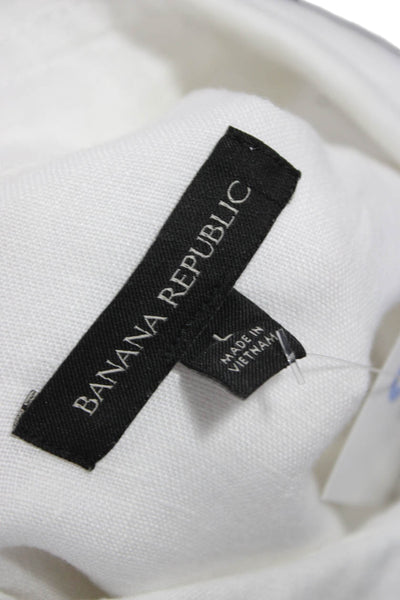 Banana Republic Women Shirt Dress White Linen Collared Button Longsleeve Size L