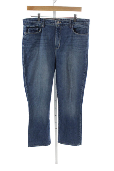 L Agence Women Blue Straight High Rise Cotton Blend Jeans Button Size 33