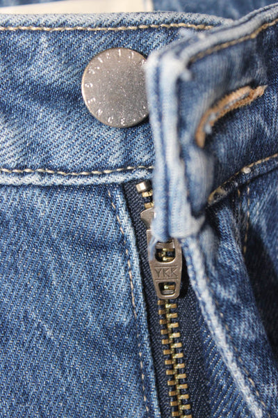 L Agence Women Blue Straight High Rise Cotton Blend Jeans Button Size 33