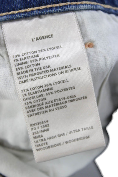 L Agence Women Blue Straight High Rise Cotton Blend Jeans Button Size 33