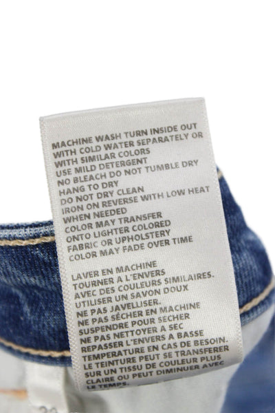 L Agence Women Blue Straight High Rise Cotton Blend Jeans Button Size 33