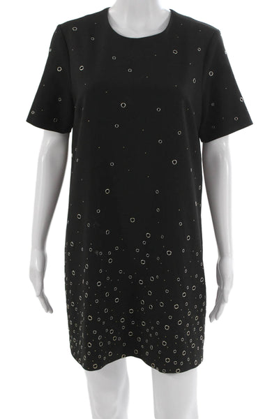 Elizabeth & James Womens Black Shift Dress Short Sleeve Round Neck Zip Size M