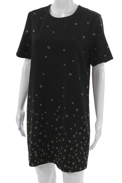 Elizabeth & James Womens Black Shift Dress Short Sleeve Round Neck Zip Size M