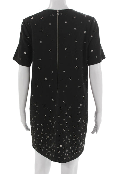 Elizabeth & James Womens Black Shift Dress Short Sleeve Round Neck Zip Size M