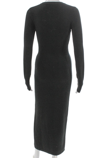 French Connection Women Maxi Dress Black Long Sleeve Crew Neck Size S