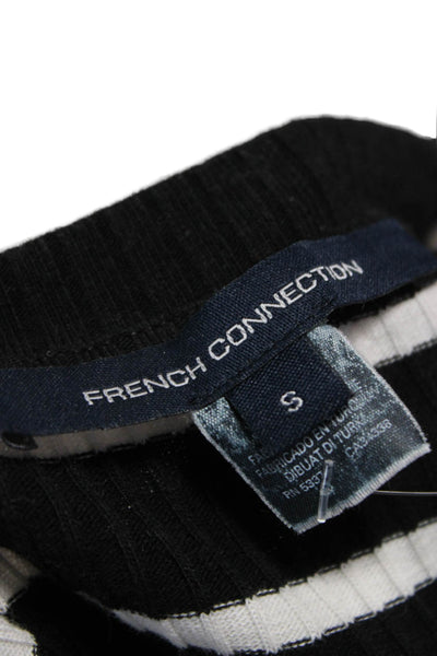 French Connection Women Bodycon Striped Black Cotton Dress Short Sleeve Size S