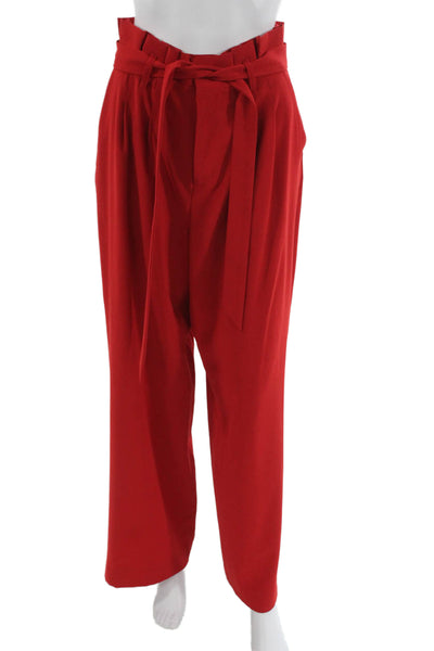 Alice + Olivia Womens Paperbag Waist Pants Red Polyester Zip Size 6