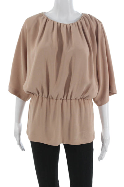 Trina Turk Women Basic Beige Polyester Blouse 3/4 Sleeve Round Neck Size S