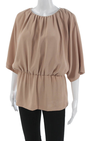 Trina Turk Women Basic Beige Polyester Blouse 3/4 Sleeve Round Neck Size S