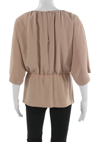 Trina Turk Women Basic Beige Polyester Blouse 3/4 Sleeve Round Neck Size S