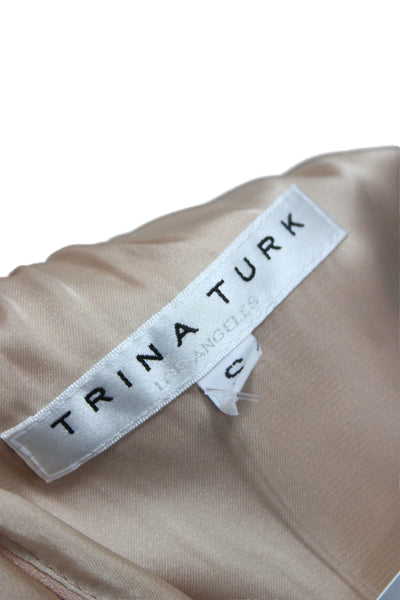 Trina Turk Women Basic Beige Polyester Blouse 3/4 Sleeve Round Neck Size S