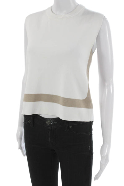 Lalavon Women Sleeveless Pullover Striped White Crew Neck Sweater Size S
