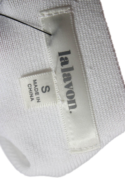 Lalavon Women Sleeveless Pullover Striped White Crew Neck Sweater Size S