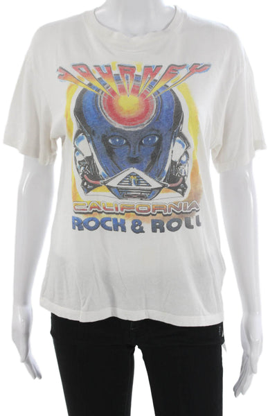 Daydreamer Womens White Short Sleeve Band Tee Crew Neck Size XS