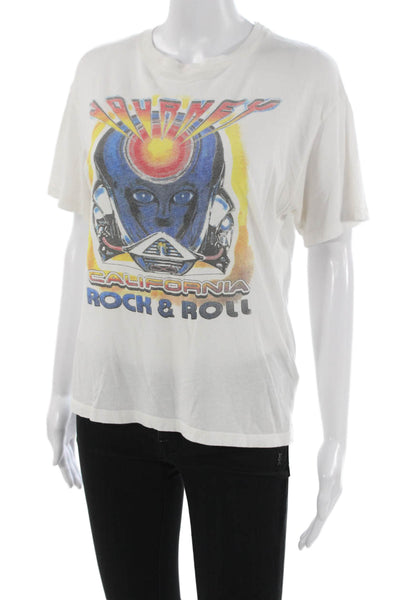 Daydreamer Womens White Short Sleeve Band Tee Crew Neck Size XS