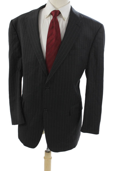 Hart Schaffner Marx Mens Gray Striped Blazer Button Closure Size 46