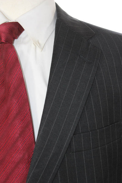 Hart Schaffner Marx Mens Gray Striped Blazer Button Closure Size 46