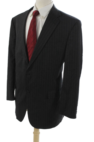 Hart Schaffner Marx Mens Gray Striped Blazer Button Closure Size 46