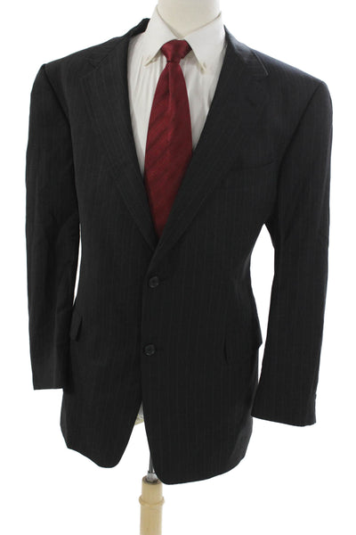 Hart Schaffner Marx Mens Striped Gray Blazer Button Size 48