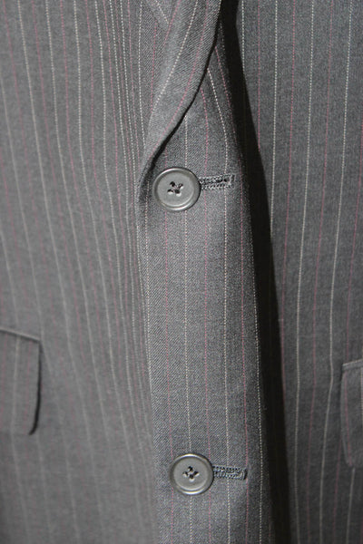 Hart Schaffner Marx Mens Striped Gray Blazer Button Size 48