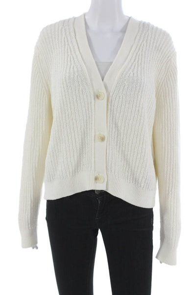 Banana Republic Womens White V-Neck Cotton Cardigan Longsleeve Size XL