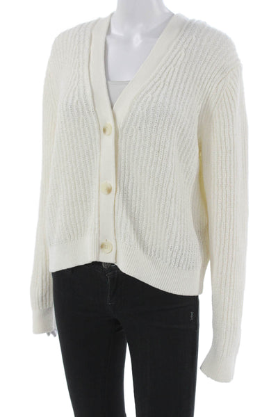 Banana Republic Womens White V-Neck Cotton Cardigan Longsleeve Size XL