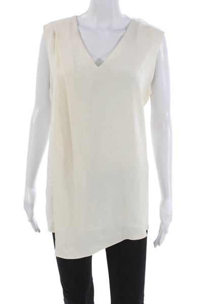 Lafayette 148 Womens Tunic Blouse Silk Ivory V-Neck Sleeveless Zip Size L