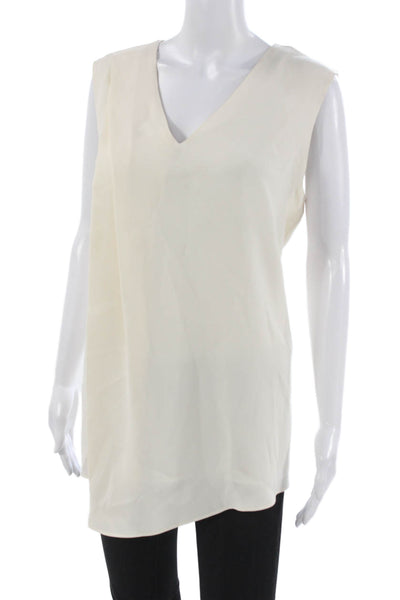 Lafayette 148 Womens Tunic Blouse Silk Ivory V-Neck Sleeveless Zip Size L