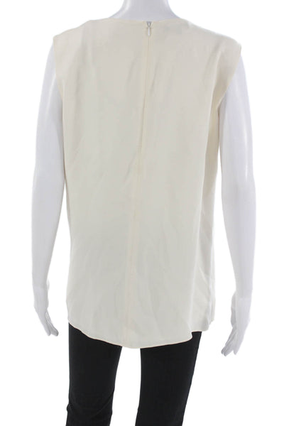 Lafayette 148 Womens Tunic Blouse Silk Ivory V-Neck Sleeveless Zip Size L