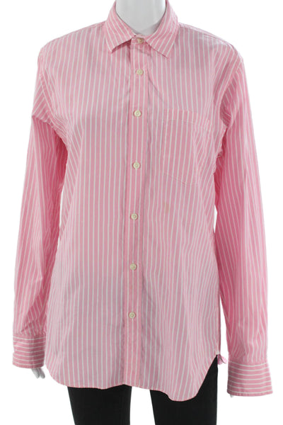 J Crew Women Basic Striped Cotton Collared Button-Up Long Sleeve Pink Size S