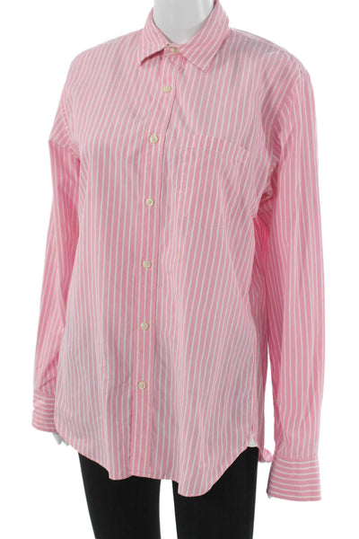 J Crew Women Basic Striped Cotton Collared Button-Up Long Sleeve Pink Size S