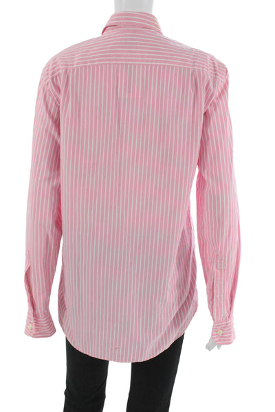 J Crew Women Basic Striped Cotton Collared Button-Up Long Sleeve Pink Size S