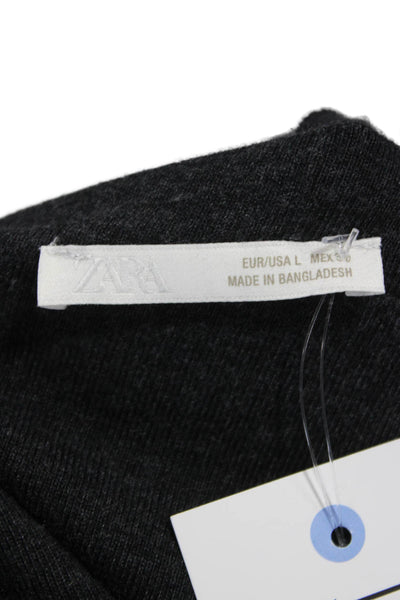 Zara Women Basic Gray Long Sleeve Crew Neck T-Shirt Size L