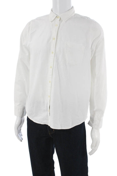 J Crew Mens Button Up Shirt White Long Sleeve Collared Cotton Size L