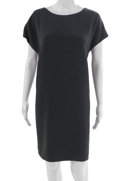 Vince Womens Shift Dress Gray Boat Neck Short Sleeve Zip Polyester Blend Size L