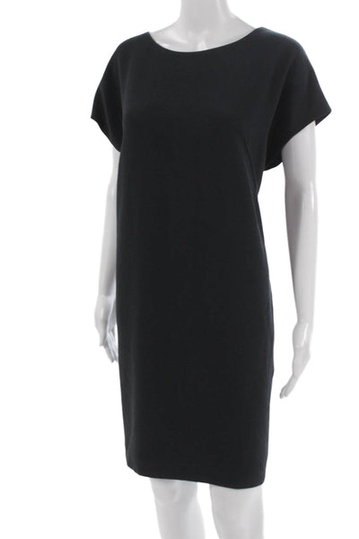 Vince Womens Shift Dress Gray Boat Neck Short Sleeve Zip Polyester Blend Size L