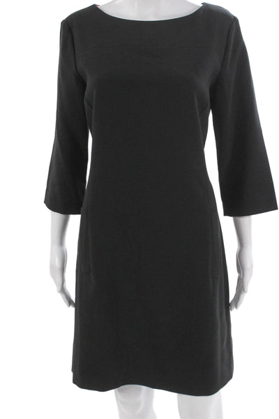 Eliza J Women Black Shift Dress Boat Neck 3/4 Sleeve Short Polyester Size 12