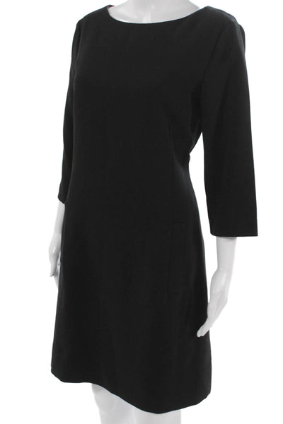 Eliza J Women Black Shift Dress Boat Neck 3/4 Sleeve Short Polyester Size 12