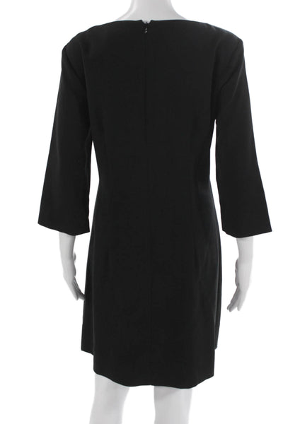 Eliza J Women Black Shift Dress Boat Neck 3/4 Sleeve Short Polyester Size 12