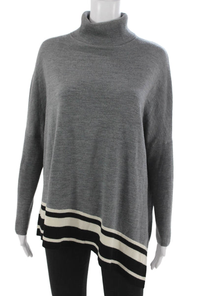 Karen Millen Womens Pullover Sweater Gray Striped Turtleneck Long Sleeve Size L