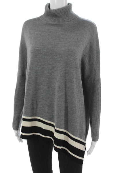 Karen Millen Womens Pullover Sweater Gray Striped Turtleneck Long Sleeve Size L