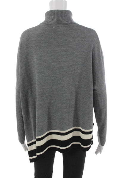 Karen Millen Womens Pullover Sweater Gray Striped Turtleneck Long Sleeve Size L