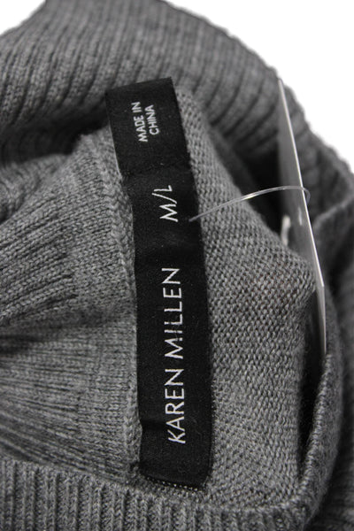 Karen Millen Womens Pullover Sweater Gray Striped Turtleneck Long Sleeve Size L