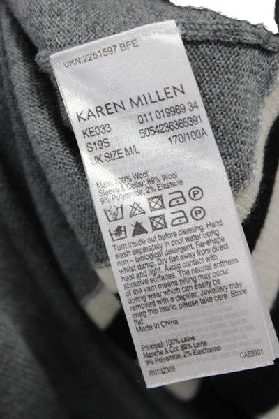 Karen Millen Womens Pullover Sweater Gray Striped Turtleneck Long Sleeve Size L