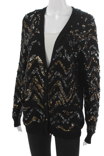Marc By Marc Jacobs Women Black Geometric V-Neck Cardigan Long Sleeve Size M